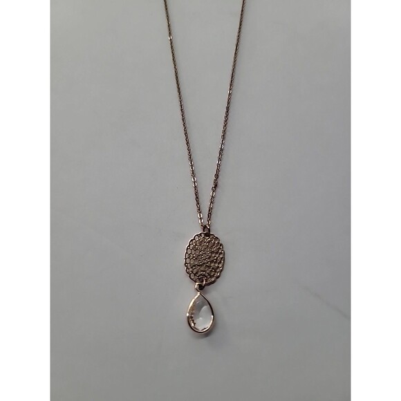 Vintage Necklace Gold Tone Chain Pendant Charm Crystal Clear Jewelry Costume - Picture 7 of 9